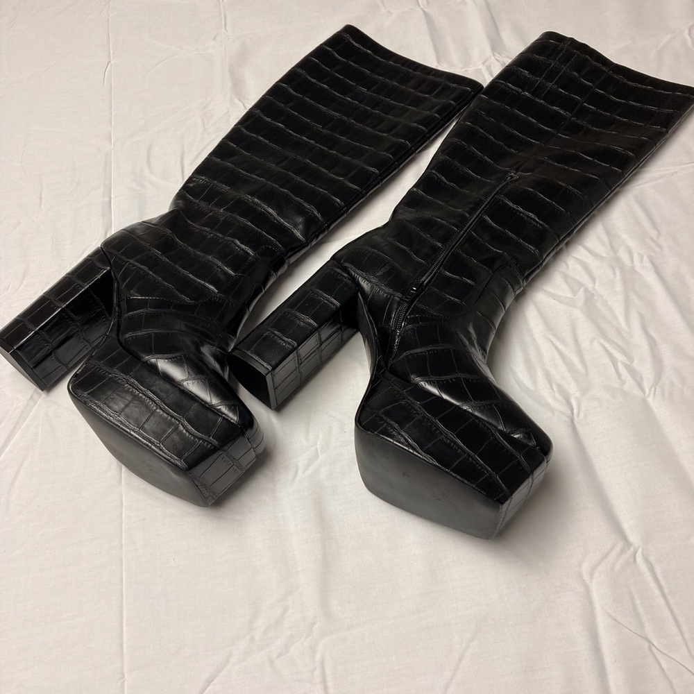 NEW Jeffrey Campbell Platform Boot Croc 8 Black - Picture 7 of 10